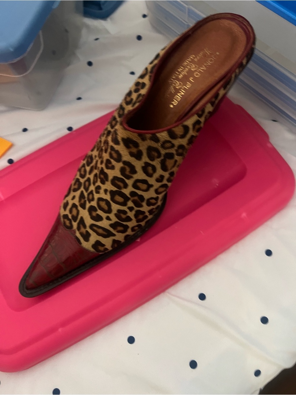 Donald J. Pliner Leopard Print Ankle Bootie with Burgundy Cap Toe